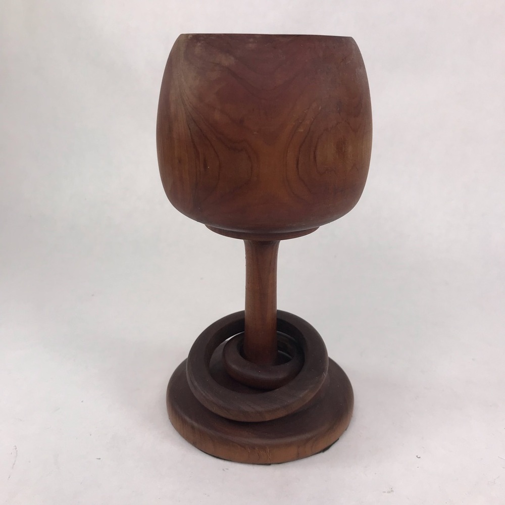 Wood Goblet Chalice Double 2 Ring Around Stem Hand Carved